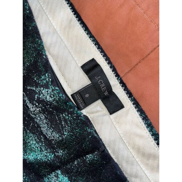 J. Crew Evergreen Jacquard Metallic Cropped Straight Pants Women's Size 8 - Picture 5 of 10